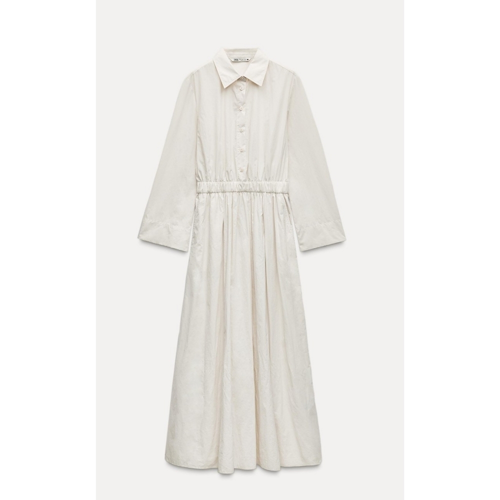 ZARA MIDI SHIRT DRESS Cream Size M & L - Picture 4 of 12